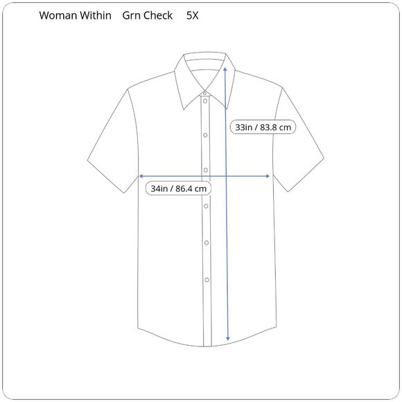 Woman Within Sz 5XL Green White Checkered Short Sleeve Button Down Casual Shirt - Picture 3 of 7